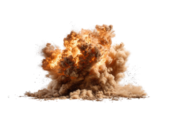 Explosion of brown smoke and fire