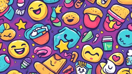 Vibrant emoji celebration digital art space abstract pattern playful environment aesthetic viewpoint colorful expressions