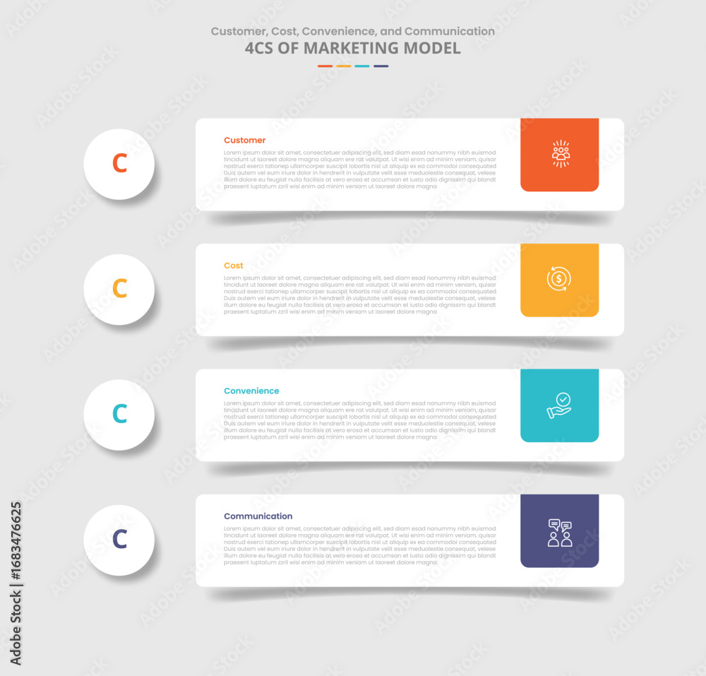 Poster 4c marketing model for infographic with drop shadow style with round rectangle with circle badge on 