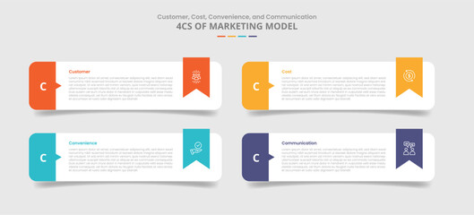 4c marketing model for infographic with drop shadow style with round rectangle with ribbon badge accessories with 4 point list information