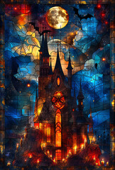 Gothic Halloween Haunted House with Stained Glass Windows