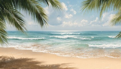 Fototapeta premium Tropical beach scene with palm trees (1)