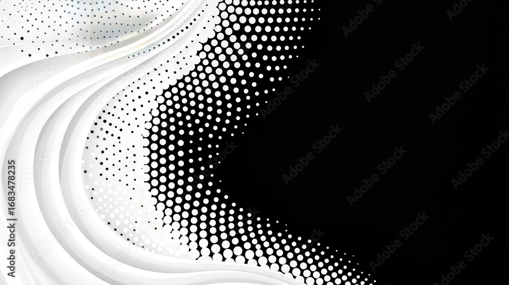 Poster black and white image of a wave with white dots. the image has a modern and abstract feel to it