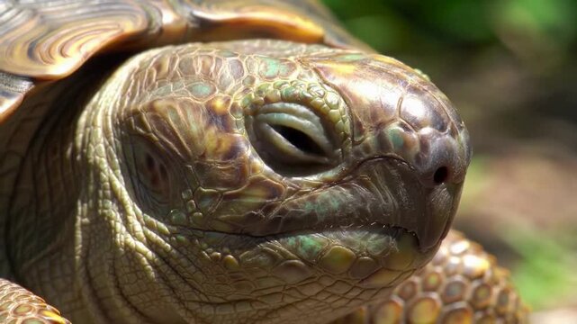 Detailed Close-Up of a Tortoise Head with Scaly Skin and Brown Eye