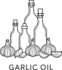Organic Garlic Oil Outline Illustration Set