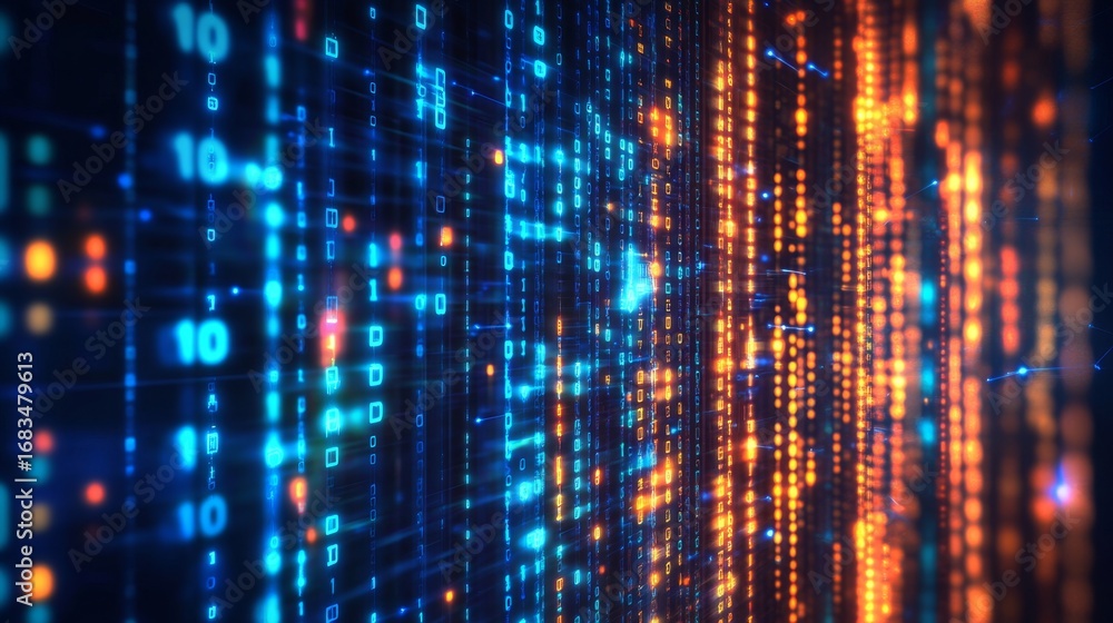 Poster dynamic cyber action in luminous neon lines virtual environment digital art concept
