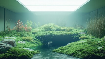 Lush Indoor Ecosystem: A Blend of Nature and Architecture in Tranquil Environment