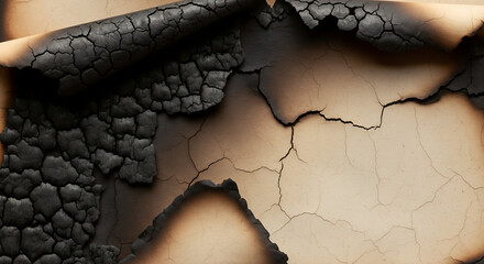 Burnt paper texture with charred edges and crackled surface background