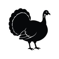Black silhouette turkey bird vector illustration, simple farm animal design for Thanksgiving, poultry farming, and rural countryside concepts.