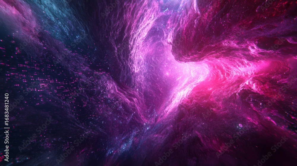 Poster exploring the deep space cyberspace floating elements in an ethereal cosmic environment
