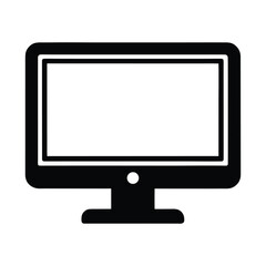 Black silhouette desktop computer monitor vector illustration, simple technology screen design for digital, web, IT, and office work concepts.