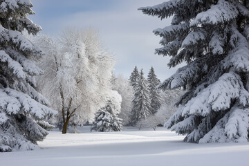 Winter landscape with snow-covered trees in a serene setting