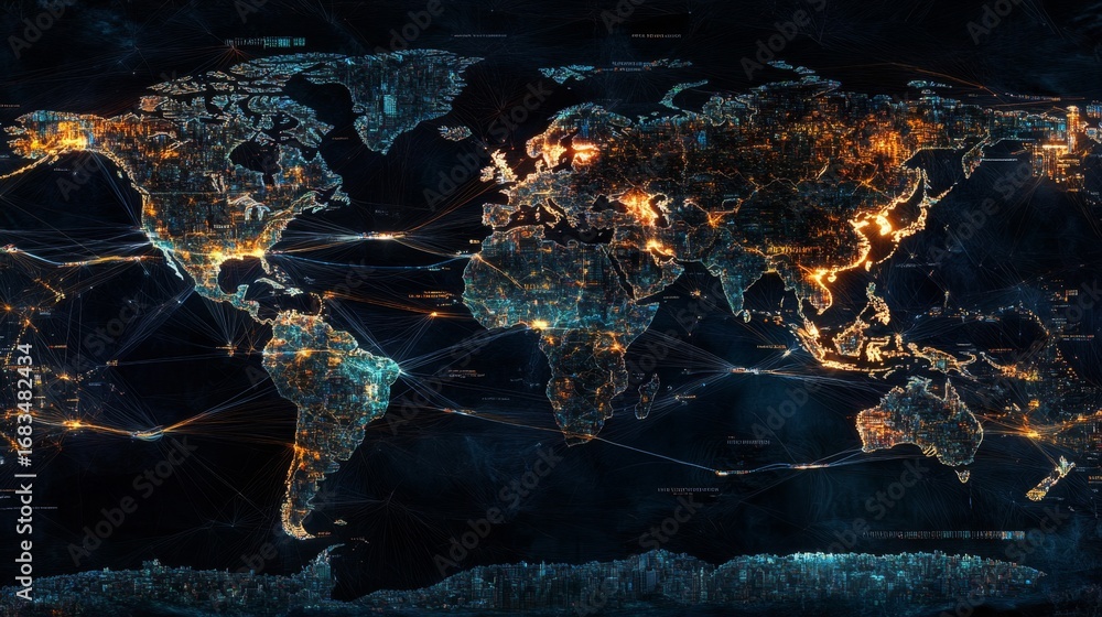 Poster exploring the global digital illumina map interactive world digital art virtual environment aerial v