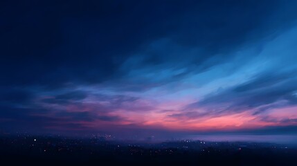 Fototapeta premium Vibrant twilight sky unfolds over a serene city skyline at dusk with colorful clouds painting the horizon and urban lights beginning to glow