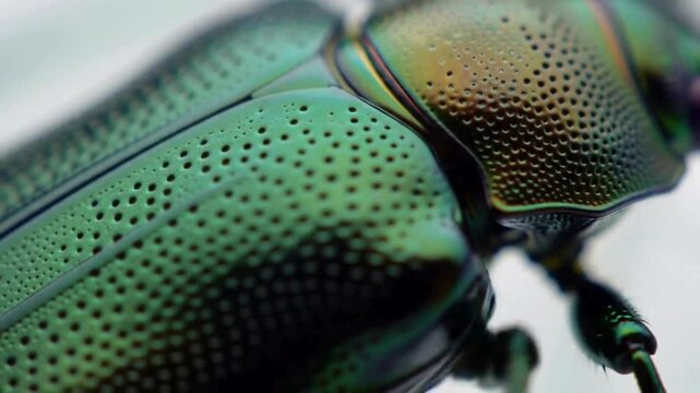 Iridescent Jewel Beetle Close-Up: Detailed Macro View of Metallic Green Insect
