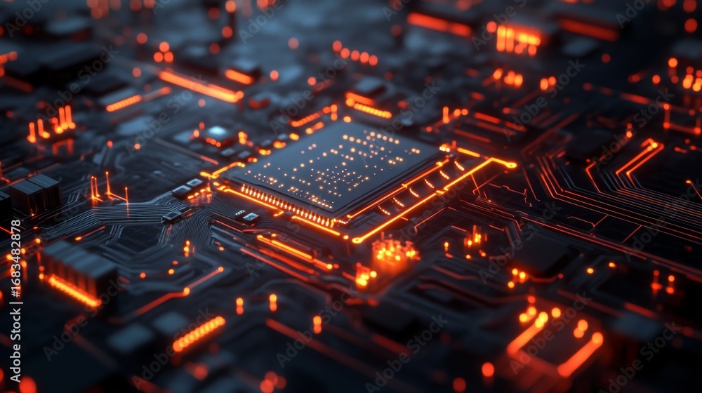 Poster exploring semiconductor nano circuits a close-up view of advanced technology in a high-tech environm