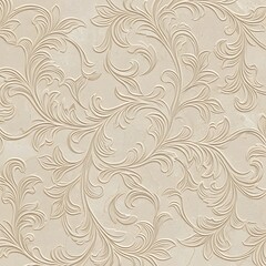 Beige floral embossed pattern background with swirling leaves and delicate details