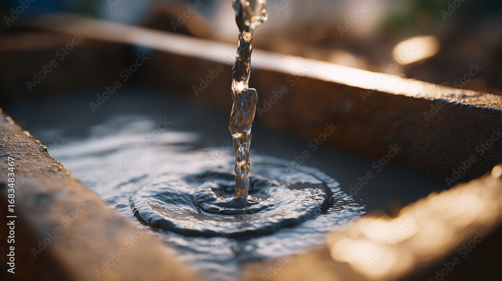 Poster macro concrete pouring into formwork rippling textures and wet sheen captured with fine bubbles and 