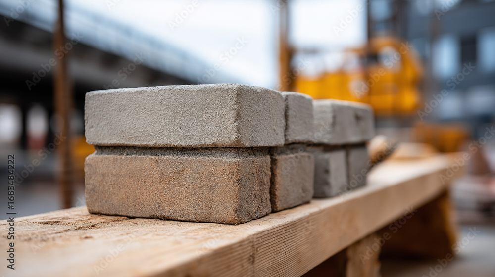 Poster interlocking concrete blocks in partially built retaining wall fresh mortar and trowels nearby with 