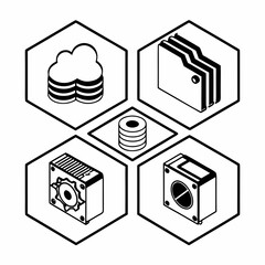 Isometric cloud computing and data storage icons for technology concept