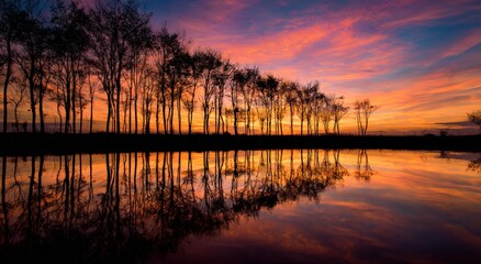 Obraz premium Calm reflection of a twilight forest
