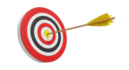 Arrow Hitting the Bullseye of a Target archery dart isolated on a transparent background