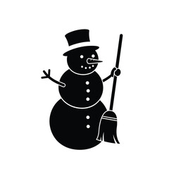Snowman with broom and top hat winter black