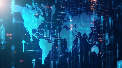 Obraz premium Analyzing economic growth trends global digital image map high-tech economic overview
