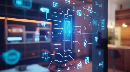 Visualizing iot connectivity interactive network map on digital screen in smart home environment