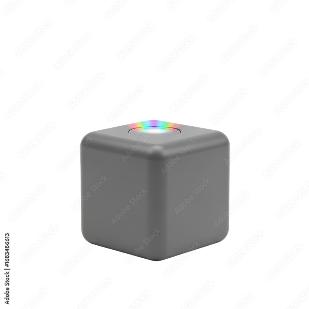 Aufkleber abstract geometric cube with glowing multi-colored top light futuristic 3d render concept for techno