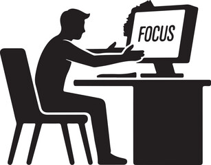 Man working on computer flat vector icon