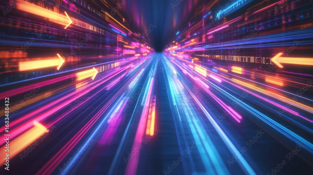 Aufkleber digital arrows racing forward dynamic grid futuristic environment high-speed perspective for enhance