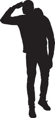 vector,silhouette of front view of a a man hand on forehead look side