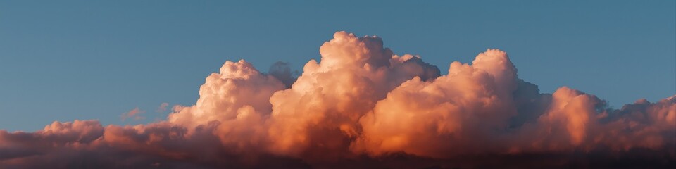Majestic sunset clouds illuminated by warm light across clear blue sky