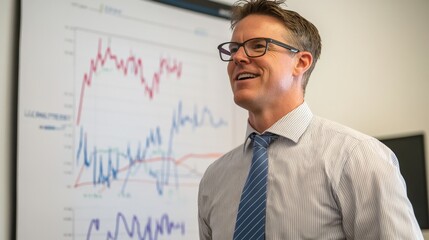 Financial advisor analyzing dollar uptrend trends in market insights business environment professional perspective on economic growth