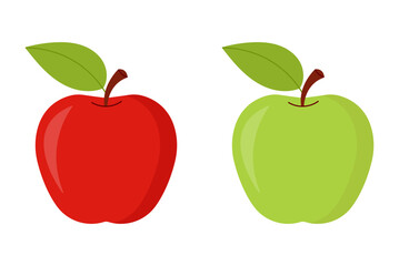 Cartoon cut illustration of red and green apples, simple minimal style.