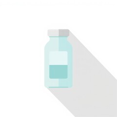 Fototapeta premium A light teal glass bottle with a white cap, displaying a simple rectangular label, sits against a white background.