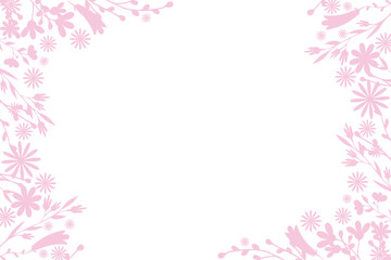 Mother's day Birthday International women day greeting wishing card banner Pink silhouettes of flowers, hearts like border on isolated transparent background Horizontal template Copy space