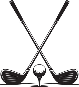 black golf clubs crossed over ball clip art preview
