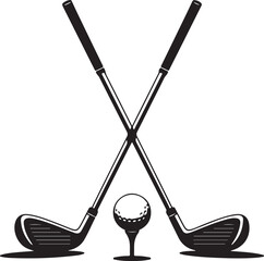 Pair of iron or wedge golf club with golf ball flat vector icon for sports apps and websites