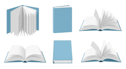 Collection of Open and Closed Blue Books graphic design isolated on a transparent background
