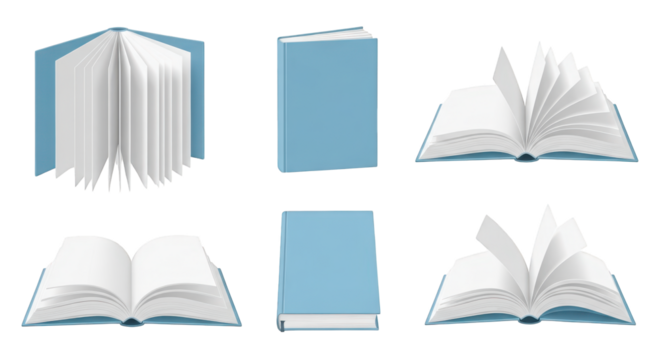 Collection of Open and Closed Blue Books graphic design isolated on a transparent background - Powered by Adobe