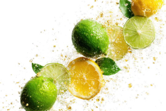 Fresh citrus fruits in a vibrant splash of effervescence