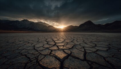 Dramatic sunset over cracked earth (2)