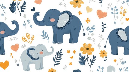 Playful elephant pattern design whimsical jungle illustration colorful environment top-down view fun and joyful concept
