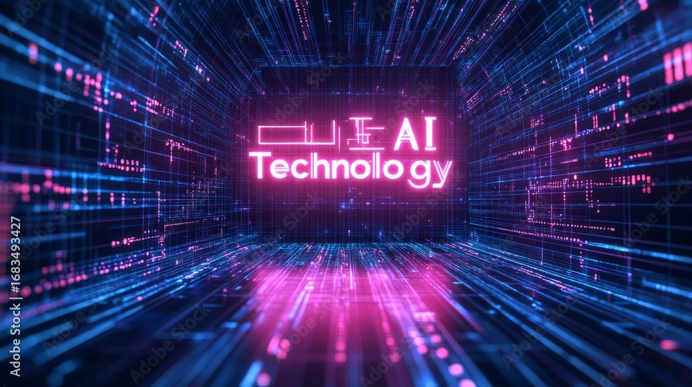 Poster exploring ai technology advancements in futuristic digital landscapes a deep dive into innovation an