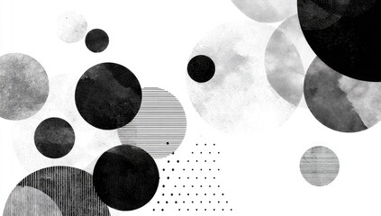 Abstract grayscale circles and shapes on white background