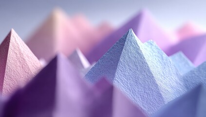 Abstract landscape of textured, pyramidal peaks in soft pastel shades