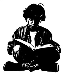 Silhouette of a boy is reading a book