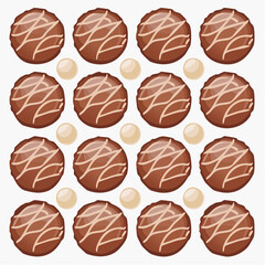 Fototapeta premium Brown Chocolate Cookies and White Round Candies Pattern